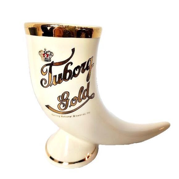 3 Tuborg and Tuborg Gold Horn Beer Mugs Barware Display Pieces Decor Gold Trim - Picture 2 of 12
